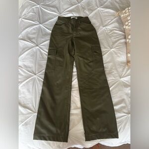 Abercrombie & Fitch Dark Olive Straight Leg Leather Pants